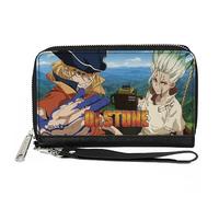 Buckle-Down Dr. Stone Wallet, Zip Around, Dr Stone Ryusui and Senku Pose and Title Logo, Vegan Leather