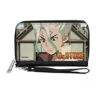 Buckle-Down Dr. Stone Wallet, Zip Around, Dr Stone Senku Ishigami Eyes Of Science Pose and Title Logo, Vegan Leather