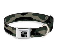 Buckle-Down Easy Adjustable Metal Seatbelt Buckle Quick Release Dog Collar, Camo Olive, 16 to 23 Inches 1.5 Inch Wide-Medium