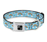 Buckle-Down Easy Adjustable Metal Seatbelt Buckle Quick Release Dog Collar, Rainbows Scattered Blue, 13 to 17 Inches 1.5 Inch Wide-Small