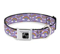 Buckle-Down Easy Adjustable Metal Seatbelt Buckle Quick Release Dog Collar, Rainbows Scattered Lavender, 16 to 23 Inches 1.5 Inch Wide-Medium