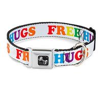 Buckle Down Free Hugs White/Multi Color Dog Collar Bone, Wide Large/18-32