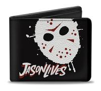 Buckle-Down Friday the 13th Wallet, Bifold, Friday the 13th Jason Lives with Hand Print and Mask Black, Vegan Leather