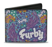 Buckle-Down Furby Wallet, Bifold, Furby Title Logo Fur Print Blues Purple White, Vegan Leather