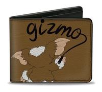 Buckle-Down Gremlins Bifold Wallet | Gremlins Gizmo Script Pose Brown Black Billfold Credit Card and ID Slots Vegan Leather