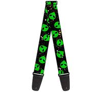 Buckle-Down GS-W30164 Guitar Strap Aliens Head Scattered Galaxy2 Green Black 2 Inches Wide, Aliens Head Scattered Galaxy2/Green/Black