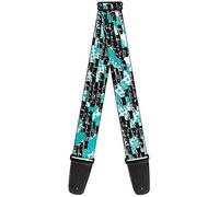 Buckle-Down GS-W30718 Black Grey Brick Stone Wall Pattern On Blue Stripes Guitar Strap