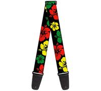 Buckle-Down GS-W30863 "Hibiscus CLOSE UP Black/Green/Yellow/Red" Guitar Strap