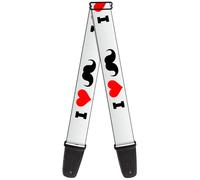 Buckle-Down GS-W30922 "I "Heart Mustache" White/Black/Red" Guitar Stra