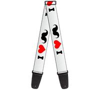 Buckle-Down GS-W30922 "I "Heart Mustache" White/Black/Red" Guitar Strap