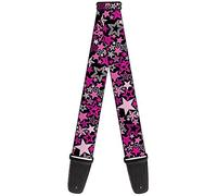 Buckle-Down GS-W31908 Pink Stars All Over Collage On Black Guitar Strap | Stargazer Black Pink Acoustic Electric Bass