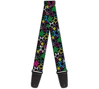 Buckle-Down GS-W31925 Bright Colorful Sketch Stars Collage On Black Guitar Strap