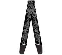 Buckle-Down GS-W31942 Grey Skull Cross Artistic Design On Black Guitar Strap