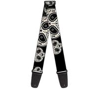 Buckle-Down GS-W34251 Guitar Strap - Panda Bear Sugar Skull CLOSE-UP Scattered Black/Cream - 2" Wide - 29-54" Length