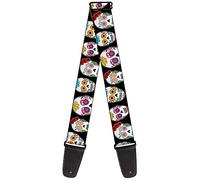 Buckle-Down GS-W34543 "Sugar Skull Outline Black/Multi Color" Guitar Strap
