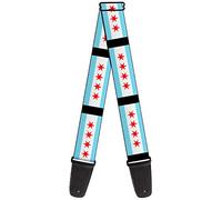 Buckle-Down GS-W35558 Guitar Strap - Chicago Flags/Black - 2" Wide - 29-54" Length