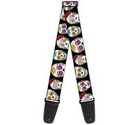 Buckle-Down GS-W37103 Guitar Strap - Staggered Sugar Skulls CLOSE-UP Black/Multi Color, 2" Wide - 29-54" Length