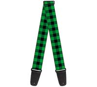 Buckle-Down Guitar Strap - Buffalo Plaid Black/Neon Green - 2" Wide - 29-54" Length