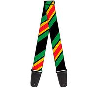 Buckle-Down Guitar Strap Diagonal Stripes Black Green Yellow Red 2 Inches Wide