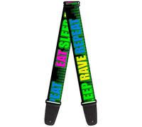 Buckle-Down Guitar Strap - EAT SLEEP RAVE REPEAT Black Multi Neon