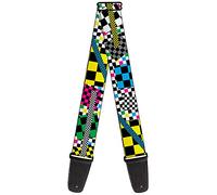 Buckle-Down Guitar Strap Funky Checkers Black White Neon 2 Inches Wide (GS-W30605)