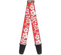 Buckle-Down Guitar Strap Hibiscus Light Red White 2 Inches Wide
