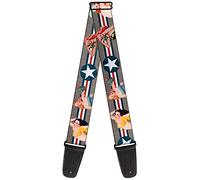 Buckle-Down Guitar Strap Pin Up Girl Poses Close Up Star Stripes Gray Blue White Red 2 Inches Wide