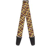 Buckle-Down Guitar Strap Plaid X Brown White Gold 2 Inches Wide