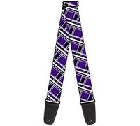 Buckle-Down Guitar Strap Plaid X2 Purple Gray White Black 2 Inches Wide