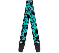 Buckle-Down Guitar Strap - Skulls Stacked Weathered Black/Teal - 2" Wide - 29-54" Length