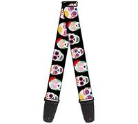 Buckle-Down Guitar Strap Staggered Sugar Skulls Black Multi Color 2 Inches Wide