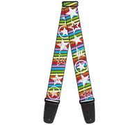 Buckle-Down Guitar Strap Stars Lines Gray Multi Color White 2 Inches Wide