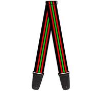 Buckle-Down Guitar Strap - Stripe Trio Black/Red/Green/Black - 2" Wide - 29-54" Length