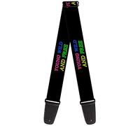 Buckle-Down Guitar Strap Young Wild And Free Outline Black Multi Neon 2 Inches Wide