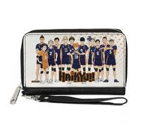 Buckle-Down Haikyu Wallet, Zip Around, Karasuno High School Team Group Pose White, Vegan Leather