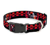 Buckle-Down Harley Quinn Bomb Poses/Suits Black/Purple/Red Plastic Clip Collar, Small/9-15"
