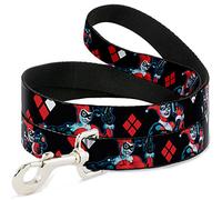 Buckle-Down "Harley Quinn Shooting Poses/Diamonds Black/Red/White" Pet Leash, 6' x 1/2"