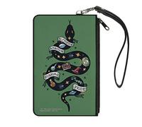 Buckle-Down Harry Potter Slytherin Serpent Tattoo Green Canvas Zip Clutch Wallet, 6.5" x 3.5"