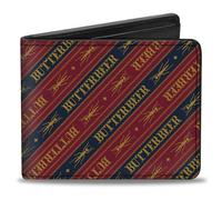 Buckle-Down Harry Potter Wallet, Bifold, Harry Potter Butterbeer Stripe Burgundy Blue Yellow, Vegan Leather