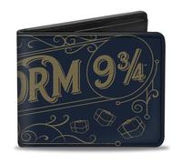 Buckle-Down Harry Potter Wallet, Bifold, Harry Potter Hogwarts Express Platform 9 3/4 Sign Navy Beige, Vegan Leather