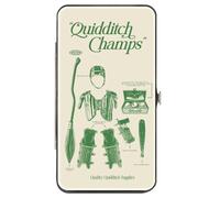 Buckle-Down Harry Potter Wallet, Hinged, Harry Potter Quidditch Champs Gear Logos Collage Beige Green, Vegan Leather