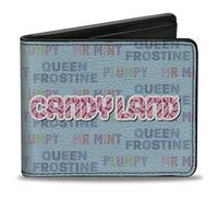 Buckle-Down Hasbro Wallet, Bifold, Candy Land Character Trio and Text Blue Multi Color, Vegan Leather, Blue, 4.0" x 3.5", Casual