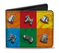 Buckle-Down Hasbro Wallet, Bifold, Monopoly Game Token Blocks Multi Color Silver, Vegan Leather