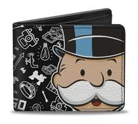 Buckle-Down Hasbro Wallet, Bifold, Mr Monopoly Rich Uncle Pennybags Face Game Icons Black White, Vegan Leather