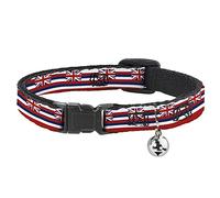 Buckle-Down Hawaii Flag Repeat, Breakaway Cat Collar with Bell, Plastic Clip, Easy Adjustable, 8.5 to 12"-0.5" Wide