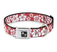 Buckle Down Hibiscus Light Red/White Dog Collar Bone, Wide Medium/16-23