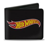 Buckle-Down Hot Wheels Bifold Wallet | Hot Wheels Classic Flame Logo Black Red Yellow Billfold Credit Card and ID Slots Vegan Leather
