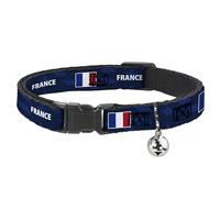 Buckle-Down International Soccer Fan Cat Collar, Breakaway Collar with Bell, National Team Pride Series France Spirit Flag, 8.5 to 12 Inches 0.5 Inch Wide