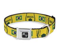 Buckle-Down International Soccer Fan Pet Collar, Dog Collar Metal Seatbelt Buckle, National Team Pride Series Brazil Spirit Flag, 9.5 to 13 Inches 1.0 Inch Wide