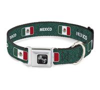 Buckle-Down International Soccer Fan Pet Collar, Dog Collar Metal Seatbelt Buckle, National Team Pride Series Mexico Spirit Flag, 16 to 23 Inches 1.5 Inch Wide